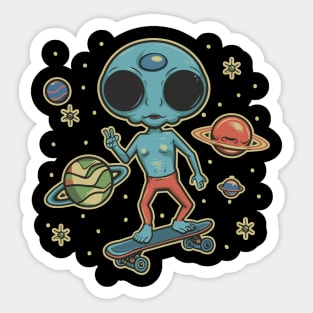 Alien Skateboard Space Punk Sticker